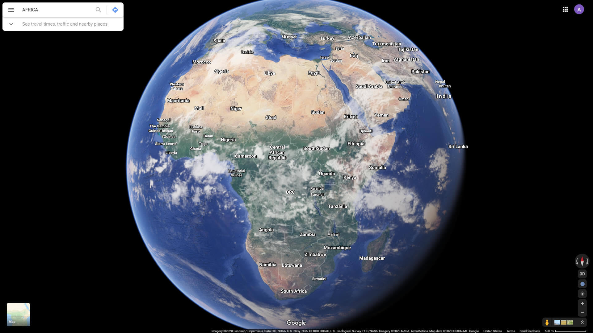 Africa Satellite View with Countries